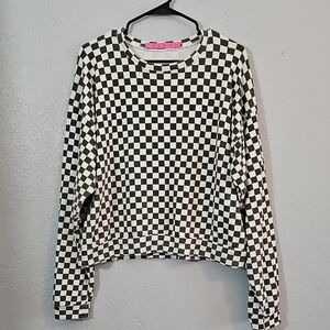 BURU Checkered Green and White Women's Crew Neck Crop Sweater Womens XL